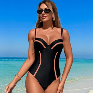 Swimsuit Women's One-piece Black And White Stripe High Waist