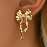 Gold Bow Knot Plated Alloy Stud Earrings