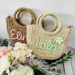 DIY Letter Name Seaside Vacation Style Grass Woven Handbag Straw Tote Crossbody Bag