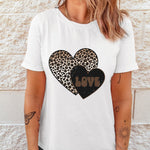 White Leopard LOVE Double Heart Printed Valentines Graphic Tee