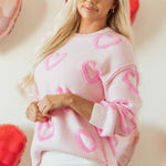 Pink Heart Shape Bubble Sleeve Baggy Sweater