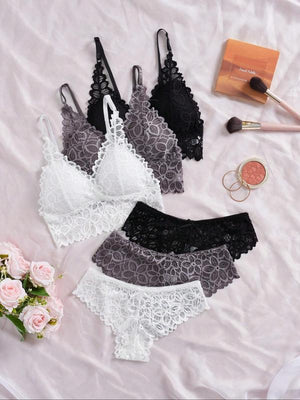 Women'S Back to School Lace Underwear Set, Romantic Adjustable Strap Wireless Bra & Bow Decor Panty Set, Fall Clothes, Women'S Lingerie Set, Lingerie for Women