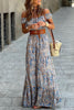 Blue Boho Paisley Print Off Shoulder Maxi Dress